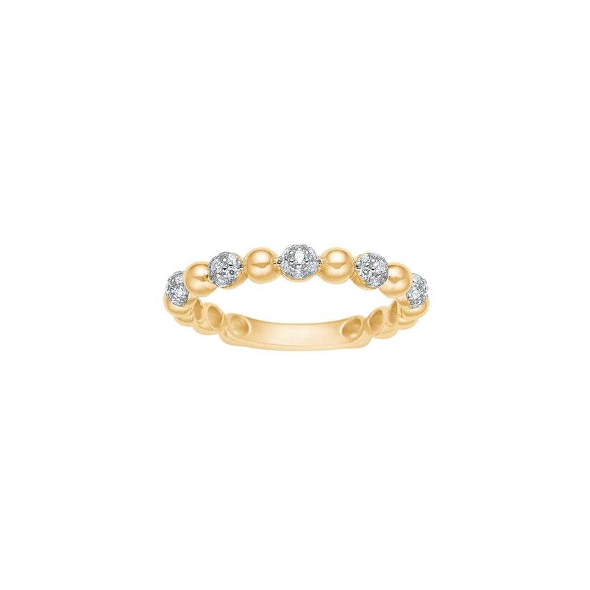 PennyNor ring i forgyldt sølv med zirkonia og kugleformede detaljer fra Joanli Nor.